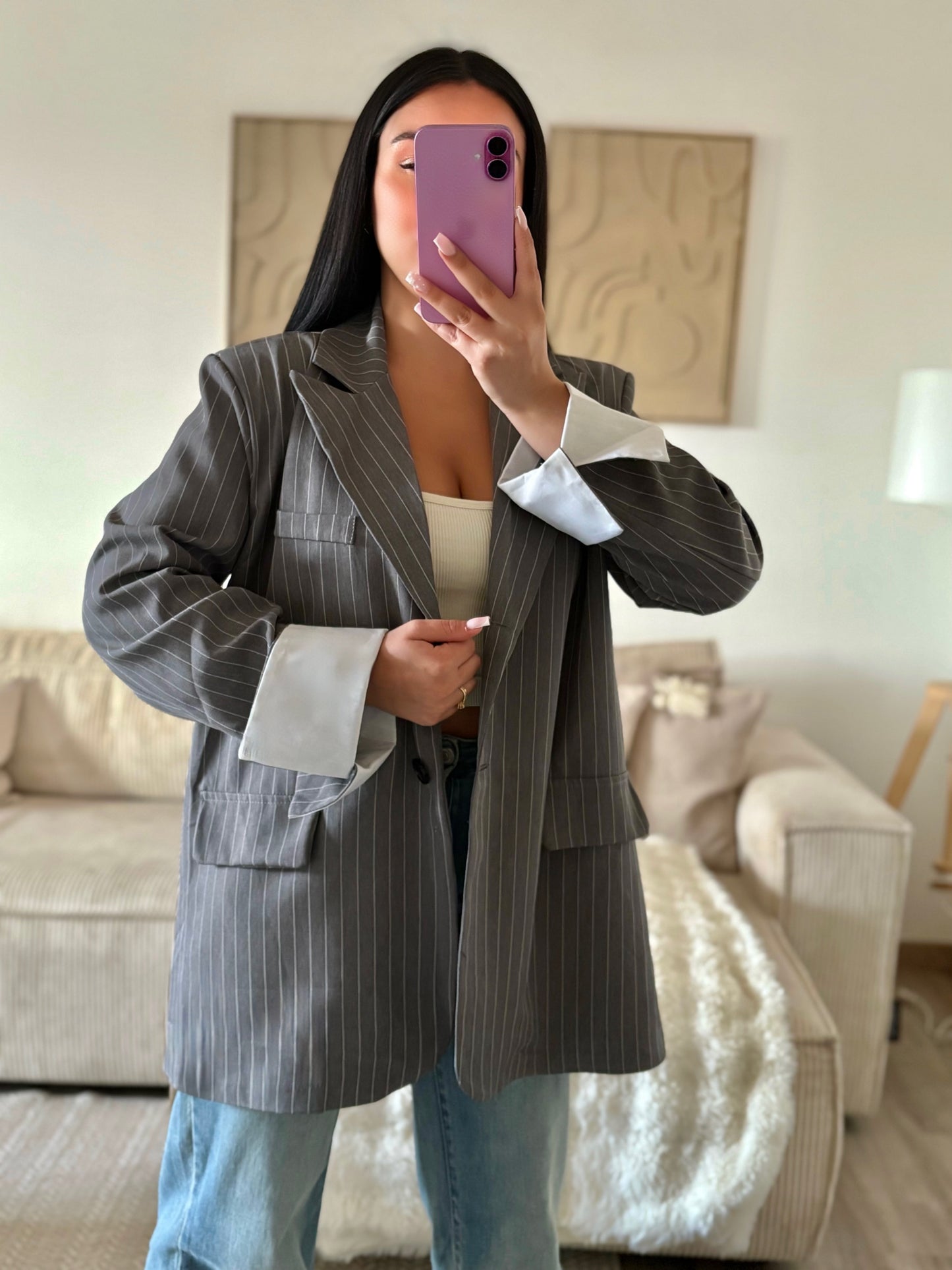 Blazer Oversize à Rayures - Gris